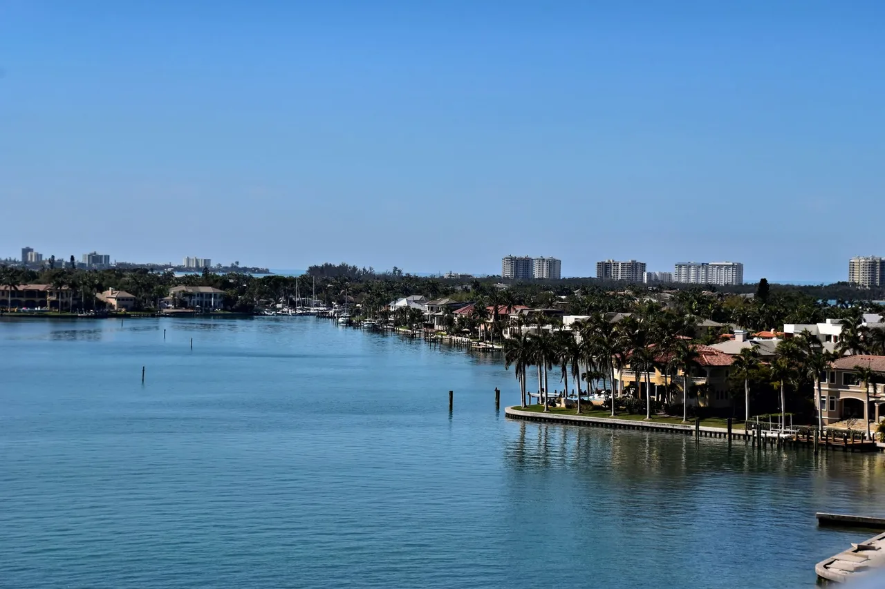 Sarasota waterfront residential view at golden hour